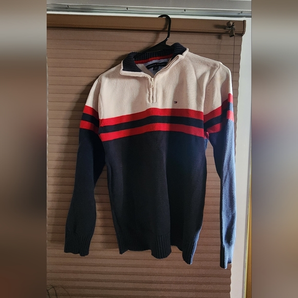 Tommy Hilfiger Mens Blue, Red & White Quarter Zipper Sweater XL TG/XG 20 Used. - Picture 1 of 3